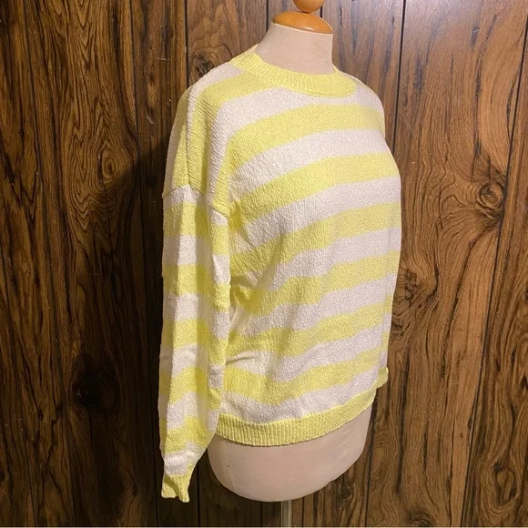 Forever 21 Yellow and White Striped Drop-Sleeve Sweater - Picture 6 of 13